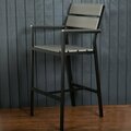 Bfm Seating BFM Seaside Black Aluminum Armed Bar Height Chair with Gray Synthetic Teak Back and Seat 163PH201BBKT